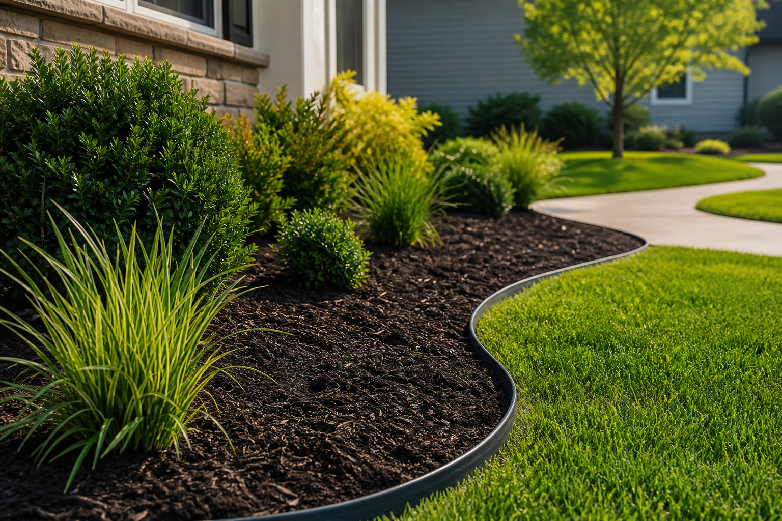 Fresh mulch bed with clean landscape edging